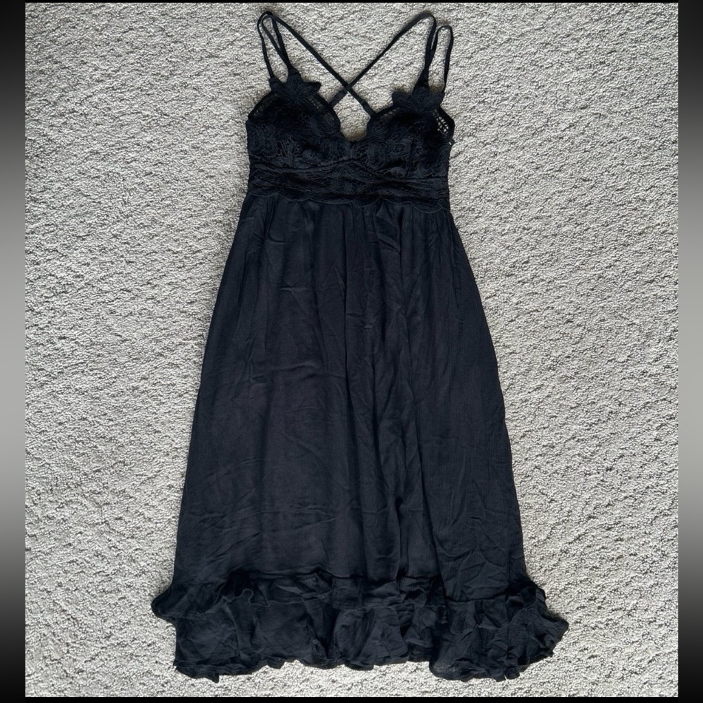 Dry Goods Listicle Lace Crisscross Back Ruffle Midi Dress Bohemian Fairycore Xs
